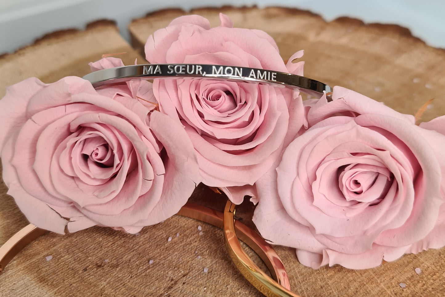 Bracelet Jonc Acier avec message "MA SŒUR MON AMIE"