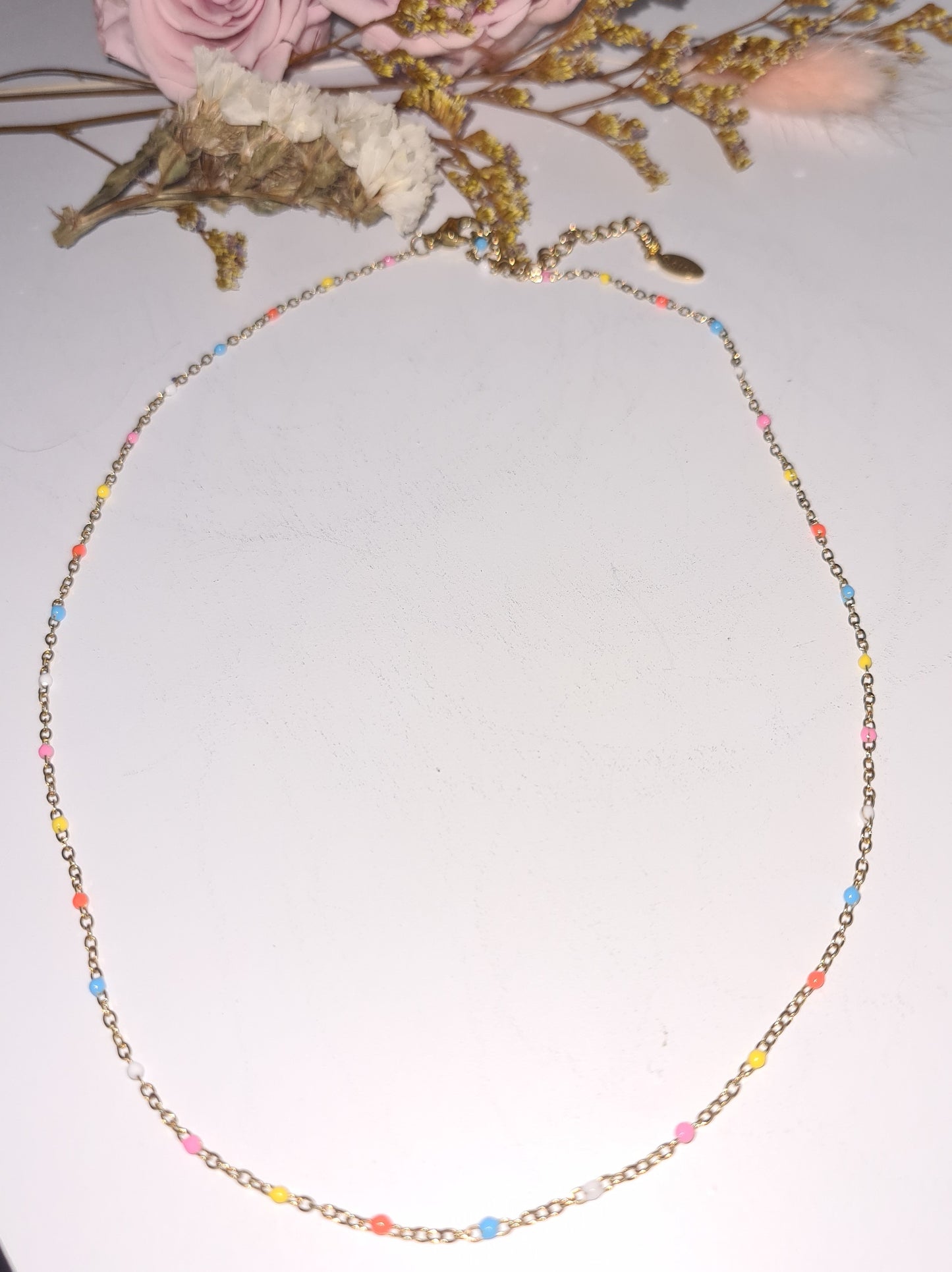 Collier perle de couleur en acier inoxydable