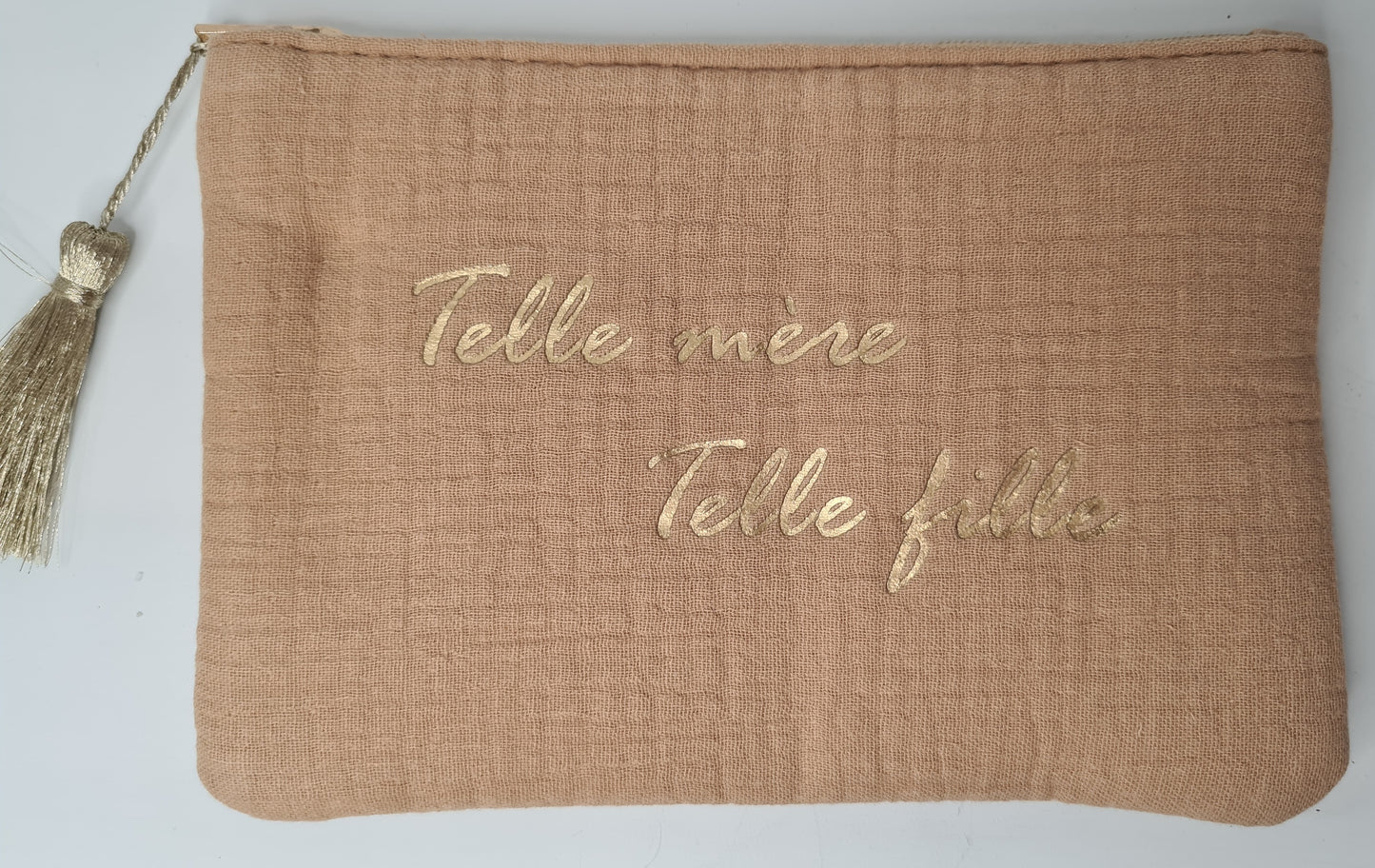 Pochette à message  en gaze de coton : Telle mère Telle fille.