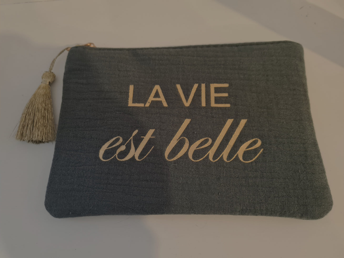 Pochette à message en gaze de coton : La vie est belle.